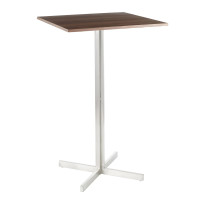 Lumisource BT-FUJISQ SS+WL Fuji Contemporary Square Bar Table in Stainless Steel with Walnut Wood Top